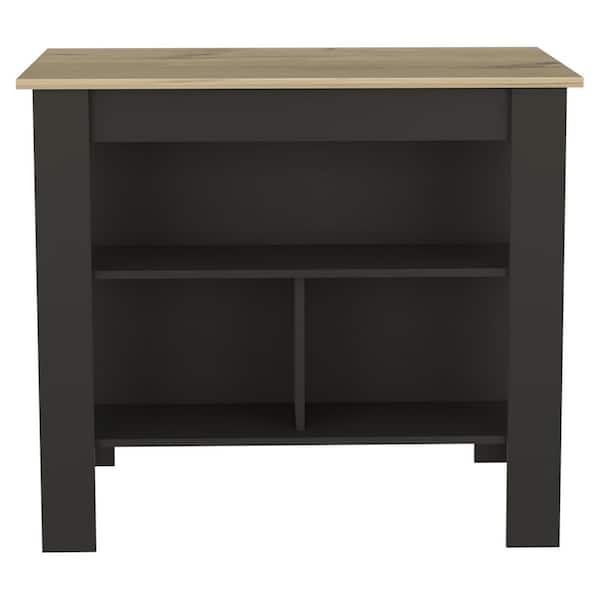 Black Wood 27.5 in. Kitchen Island with 3 Shelves and 4 Legs