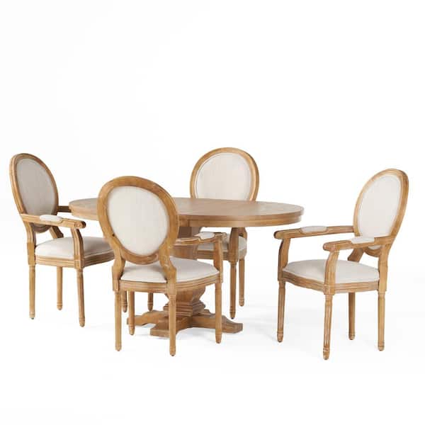 Noble House Huller 5-Piece Natural and Beige Expandable Oval Dining Set