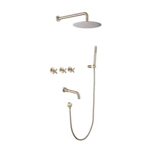 Triple Handle 3 -Spray Tub and Shower Faucet 1.8 GPM in. Brushed Gold Valve Included