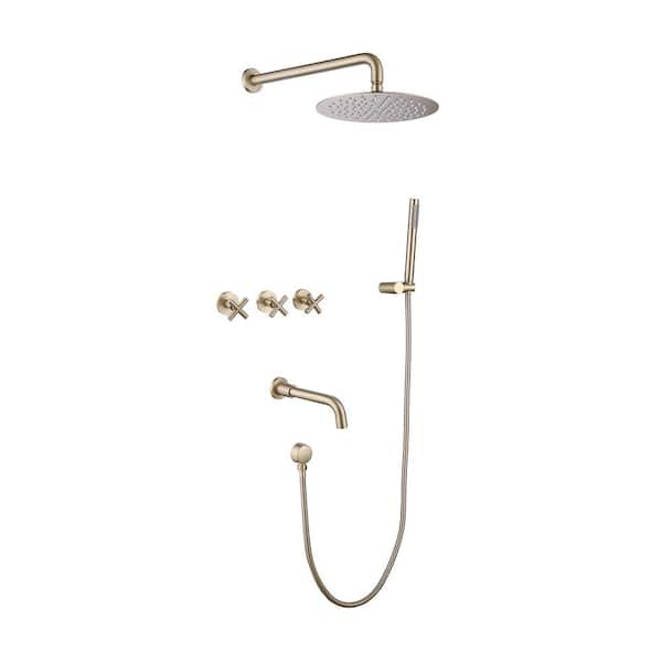 Tomfaucet Triple Handle 3 -Spray Tub and Shower Faucet 1.8 GPM in. Brushed Gold Valve Included