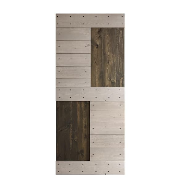 COAST SEQUOIA INC S Series 36 in. x 84 in. Carbon Grey Light Grey Knotty Pine Wood Sliding Barn Door Slab