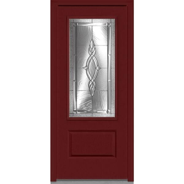 MMI Door 36 in. x 80 in. Brentwood Right-Hand Decorative 3/4 Lite 1-Panel Classic Painted Fiberglass Smooth Prehung Front Door