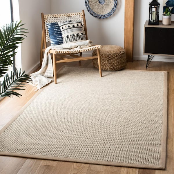 Natural Fiber Marble/Linen 5 ft. x 7 ft. Woven Border Area Rug