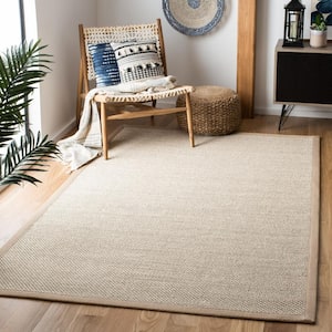 Natural Fiber Marble/Linen 6 ft. x 6 ft. Square Border Area Rug