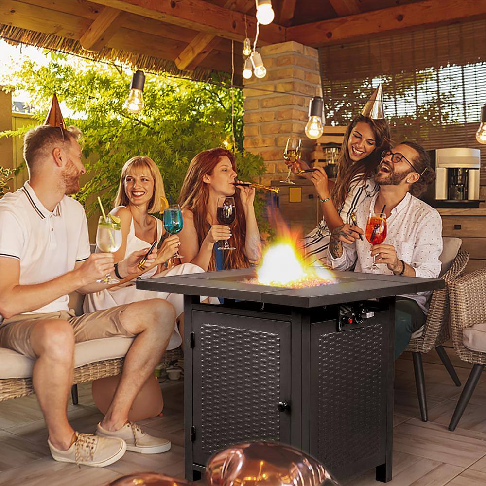 28-Inch Black Stainless Steel Gas Fire Pit Table