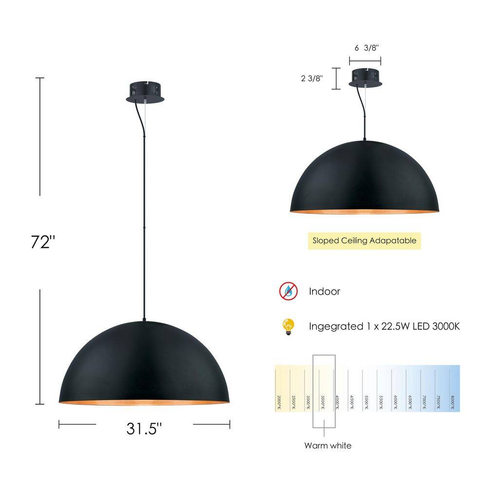 Gaetano Black and Gold LED Bowl Pendant Light