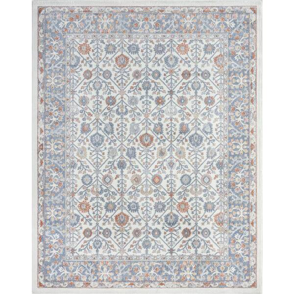 GlowSol White 5 ft. 3 in. x 7 ft. 3 in. Wilton Collection Floral Pattern Persian Area Rug