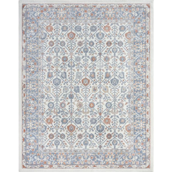 GlowSol White 7 ft. 10 in. x 10 ft. 2 in. Wilton Collection Floral Pattern Persian Area Rug