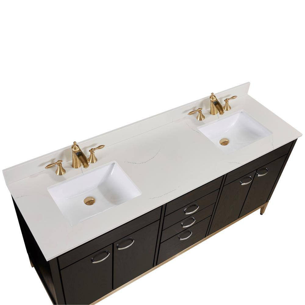 Milano White 73'' Stone Double Bathroom Vanity Top with Sinks