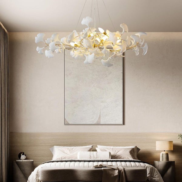 Gleam Flare 6-Light Gold Chandelier, Luxury Ginkgo Branch