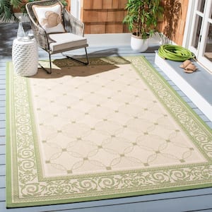 Courtyard Natural/Olive 4 ft. x 6 ft. Border Indoor/Outdoor Patio  Area Rug