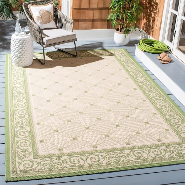 Courtyard Natural/Olive 5 ft. x 8 ft. Border Indoor/Outdoor Patio  Area Rug