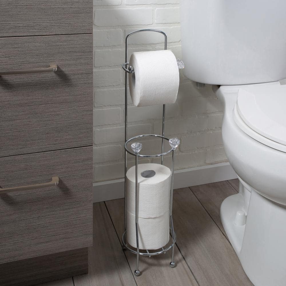 Chrome Crystal Design Freestanding Toilet Paper Holder with Storage
