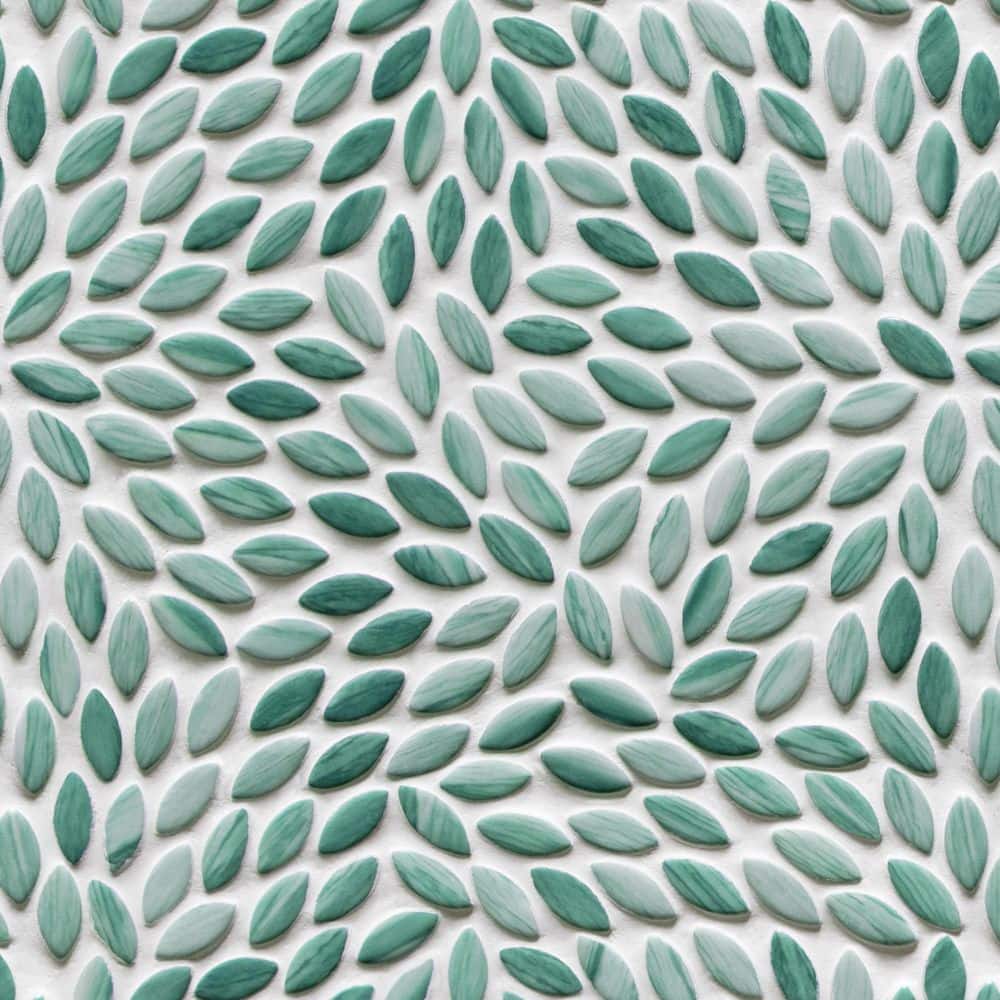 Green Floral Glossy Recycled Glass Mosaic Tile for Indoor/Outdoor Use