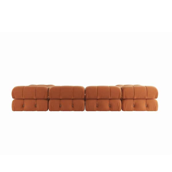 69 in. W Square Arm Velvet Rectangle Free Combination Sofa in Orange