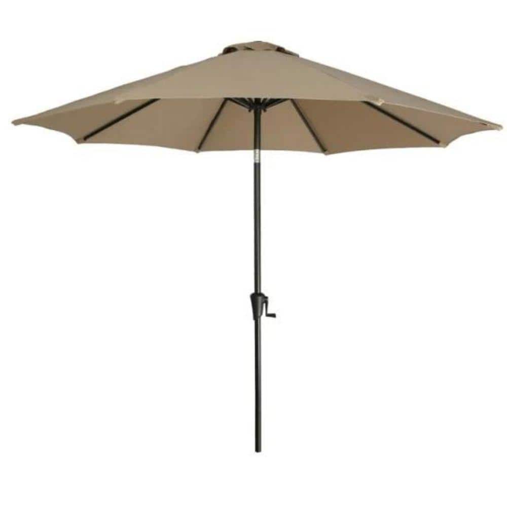 9 ft. Aluminum Push-Up Patio Umbrella with Push Button Tilt and Crank in Be