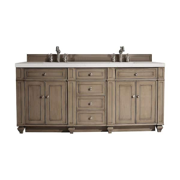 James Martin Vanities Bristol 72.0 in. W x 23.5 in. D x 34.0 in. H Bathroom Vanity in Whitewashed Walnut with Lime Delight Top