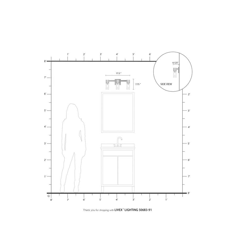 Midtown Brushed Nickel 3-Light Vanity with Clear Fluted Glass