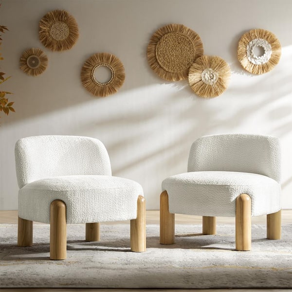 JAYDEN CREATION Susanna Ivory 28 in. W Modern Upholstered Accent Chair with Solid Wood Legs (Set of 2)