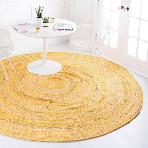 Braided Chindi Yellow 3 ft. x 3 ft. Round Area Rug