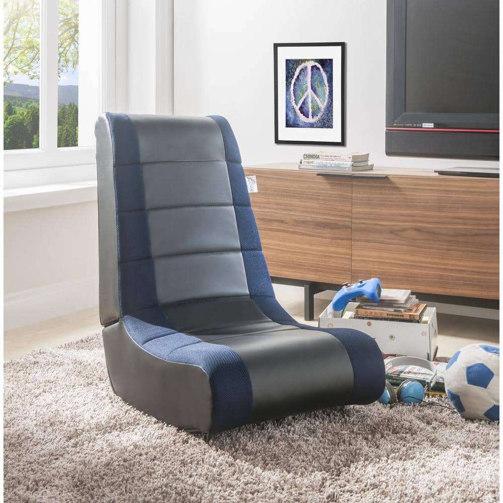 Loungie Rockme Black/Blue PU Leather Folding Game Chair With Armless ...