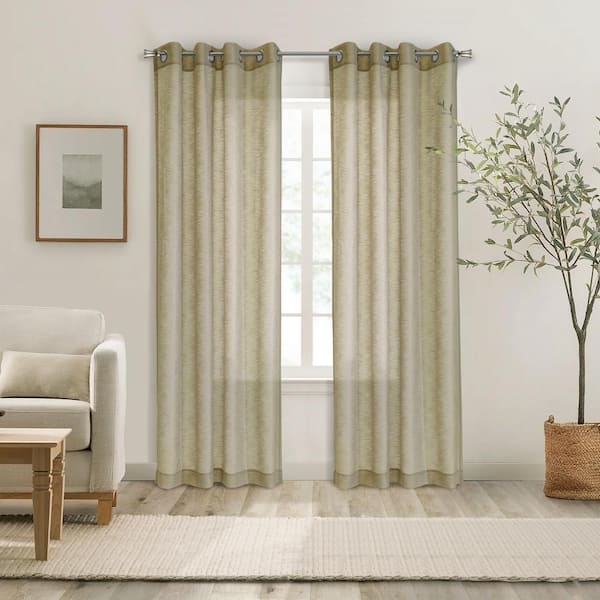 Habitat Boucle Tan Polyester Textured 52 in. W x 108 in. L Grommet Indoor Sheer Curtain (Single Panel)