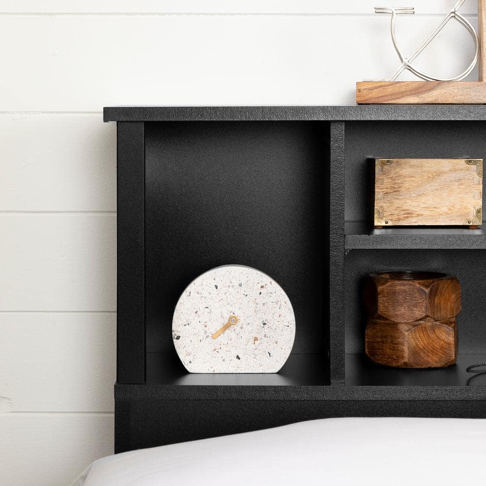 Black Full Wood Bookcase Headboard with Storage