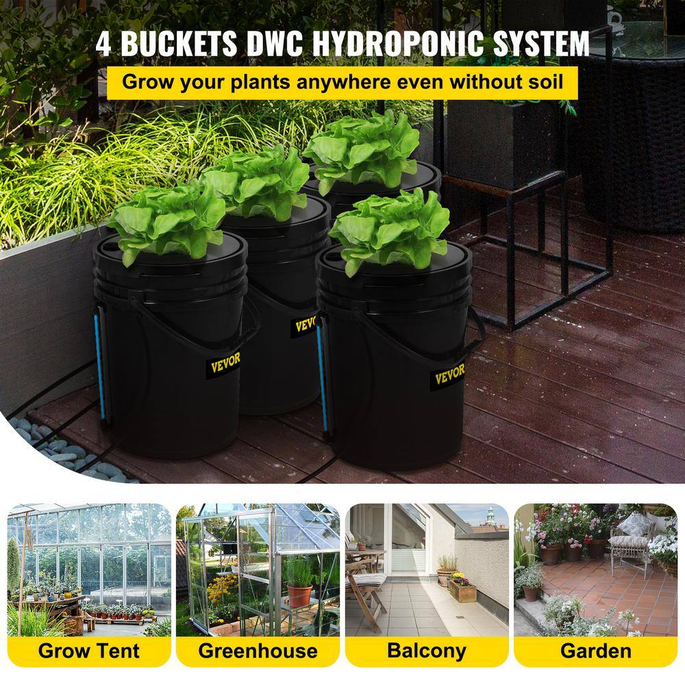Black 5 Gallon 4-Bucket Hydroponic System for Indoor/Outdoor Use