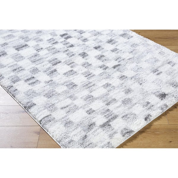 Cloudy Shag Ivory Modern Checkered 5 ft. 3 in. x 7 ft. Area Rug