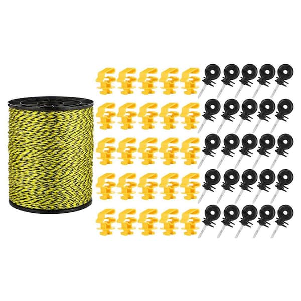 KIWDZFU 52-Pieces Electric Fence Kit with Poly Wire Black and Yellow Insulators for Pet and Animal Fencing 1640 ft.
