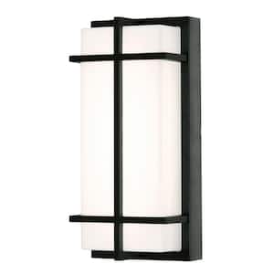 August 12 in. Black Outdoor Hardwired Coach Sconce with Integrated LED Included