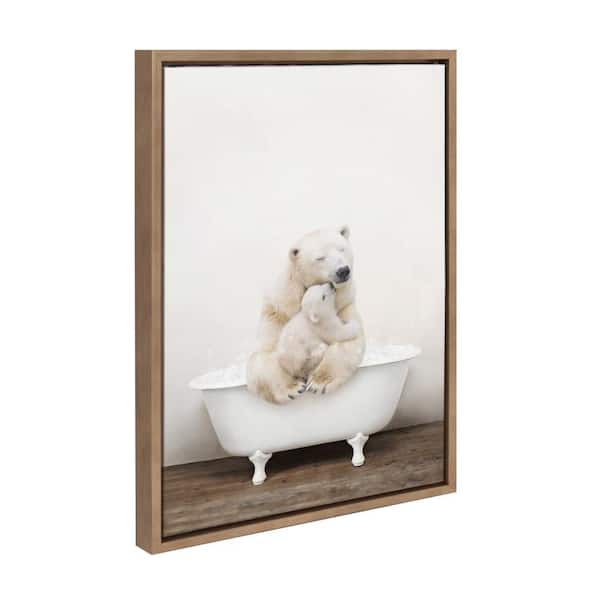 Sylvie "Mother and Baby Polar Bear in Rustic Bath" by Amy Peterson Art Studio Gold Framed Art Print 18 in. x 24 in.