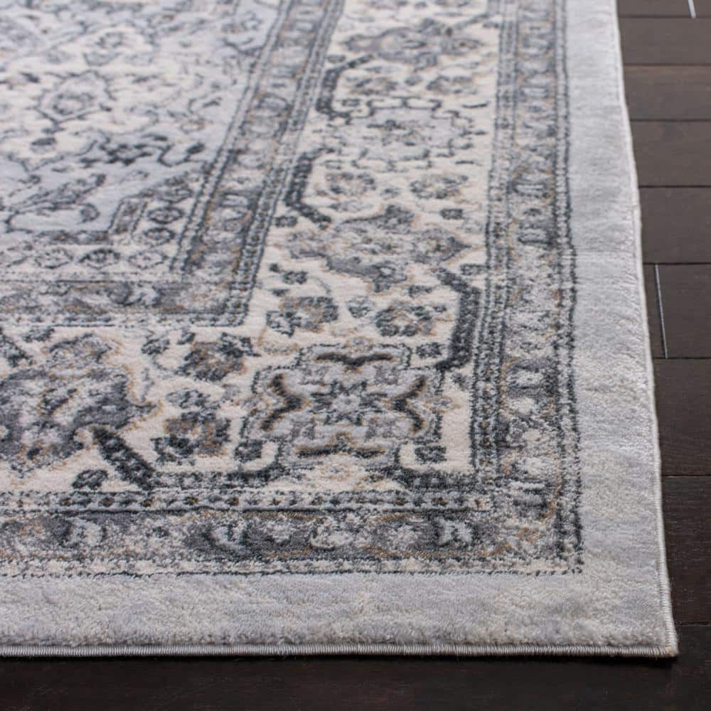 Isabella Dark Grey and Cream 9' x 12' Synthetic Oriental Area Rug