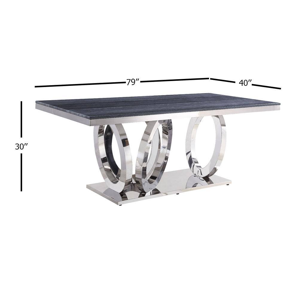Gray Faux Marble and Stainless Steel Dining Table