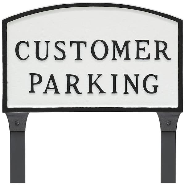 Montague Metal Products 13 in. x 21 in. Large Arch Customer Parking Statement Plaque Sign with 23 in. Lawn Stakes - White/Black