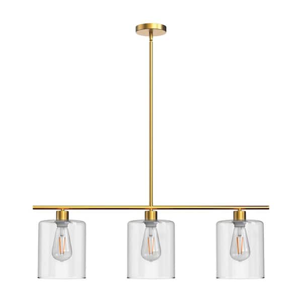 Gold Modern 180-Watt 3-Light Mini Pendant Light with Clear Glass Shade