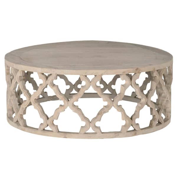 Benjara 42 in. Brown Round Wood Top Coffee Table