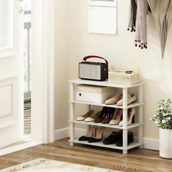 Furinno 22 in. H 12-Pair 1-Tier White Wood Shoe Rack 13081WHWH
