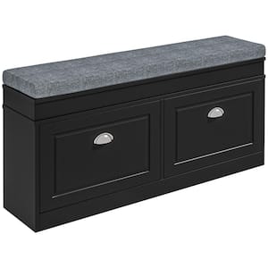 21.75 in. H x 41 in. W Black Wood Shoe Storage Bench