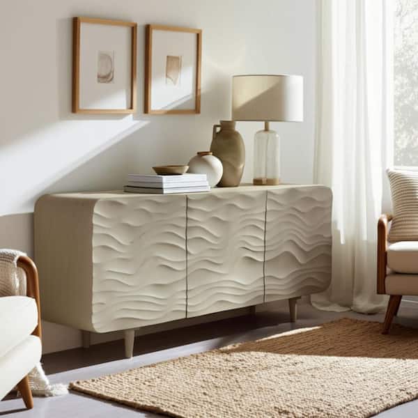 Tan Mango Wood 60 in. Rectangle Shorefront Sideboard