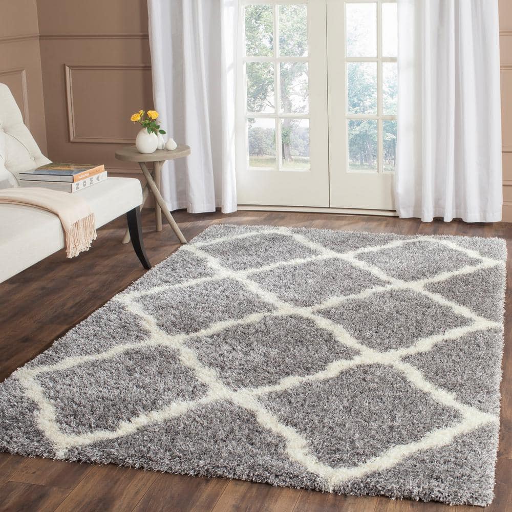 Ivory Rectangular Shag Area Rug 36" Synthetic Plush Pile