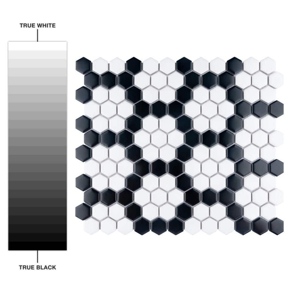 Metro Hex Matte White and Black Porcelain Mosaic Tile
