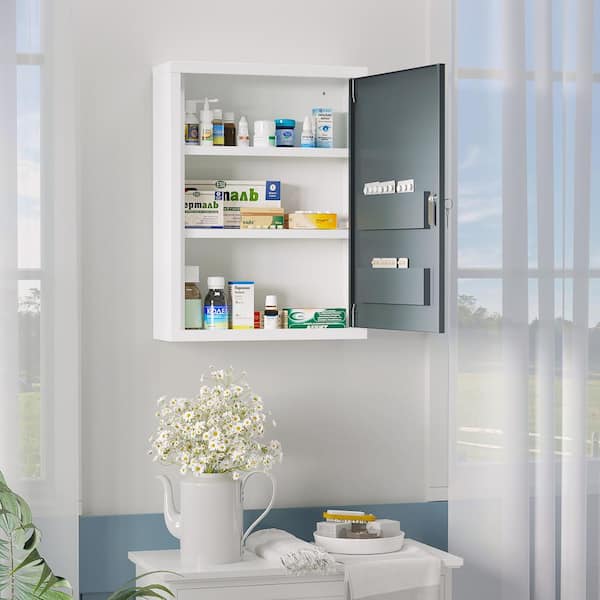 15.75 in. W x 21 in. H Rectangular Gray Steel Surface Mount Medicine Cabinet without Mirror with Lock