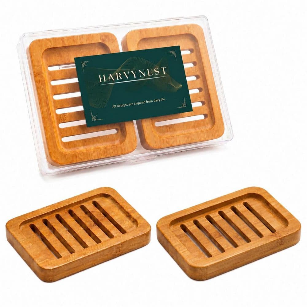 2-Pack Bamboo Soap Dishes with Drainage and Non-Slip Feet in Acacia Brown for Shower Sink and Countertop price history on PriceWatchPro