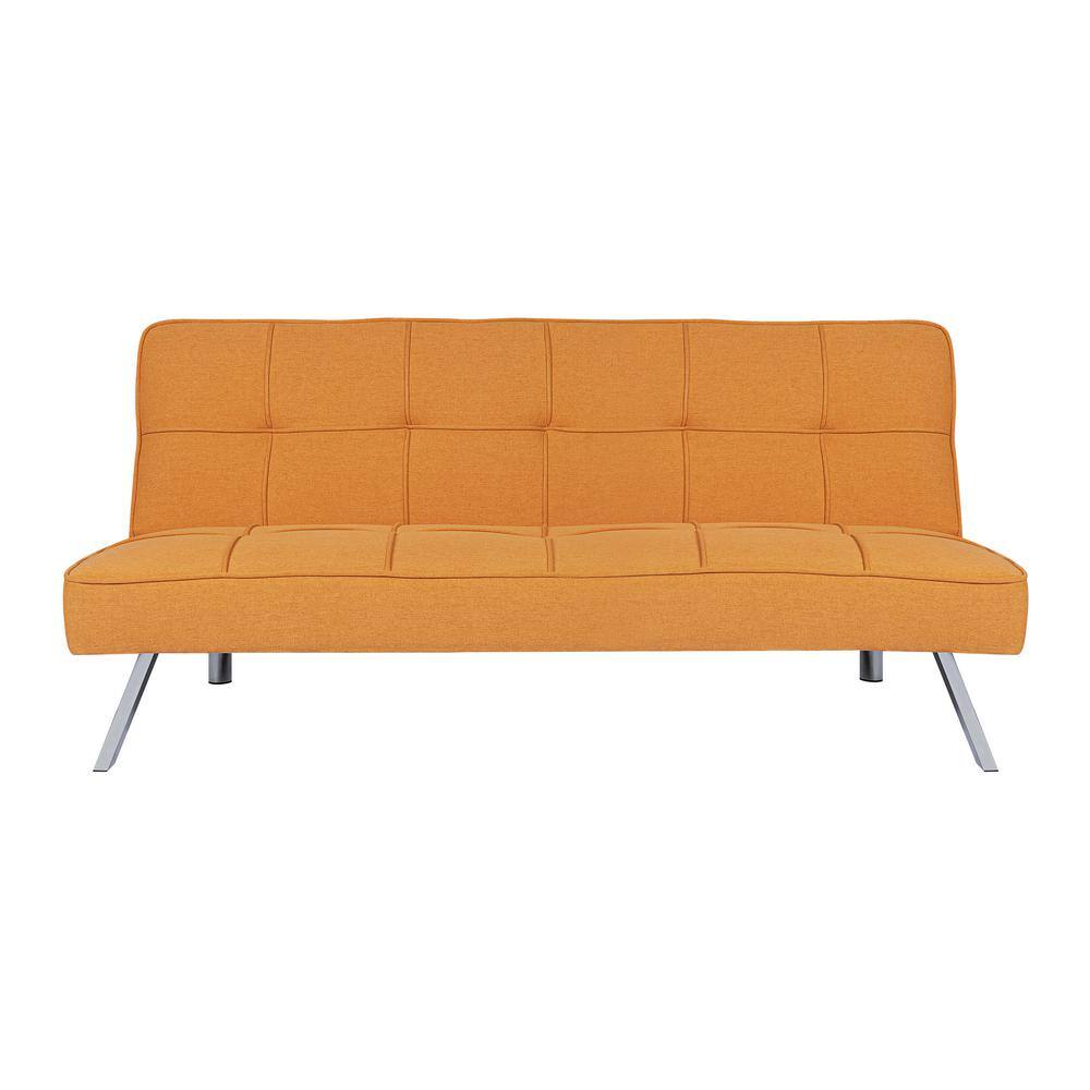 Tangerine Linen Twin Sleeper Futon with Metal Legs