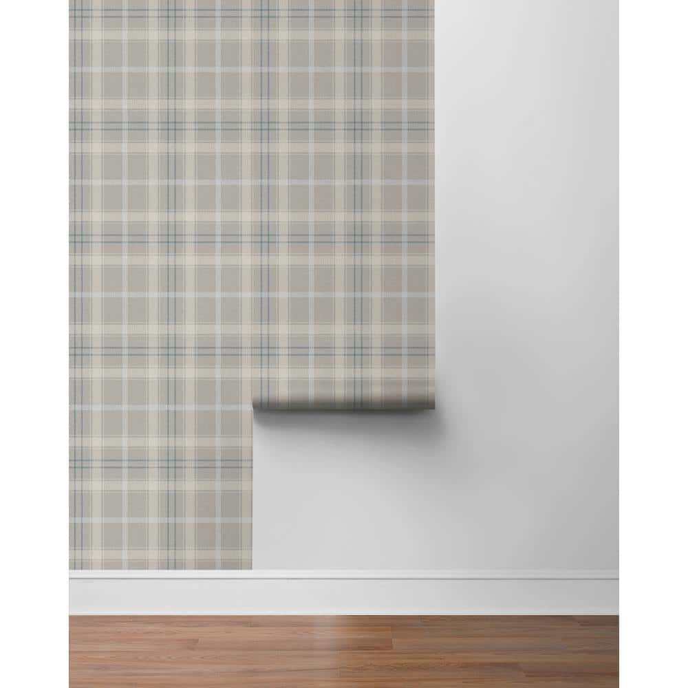 Argos Gray and Blue Plaid Self-Adhesive Vinyl Wallpaper