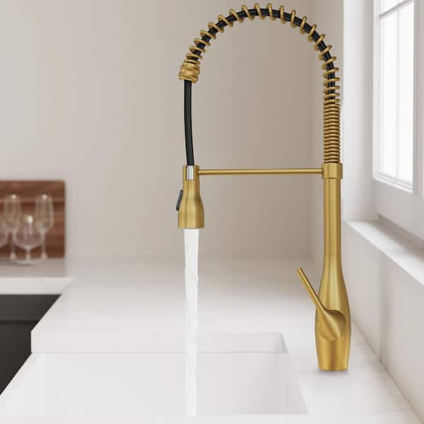 23.6 in. Single Handle 360° Swivel Pull Down Sprayer Kitchen Faucet with Spray Wand in Brushed Gold