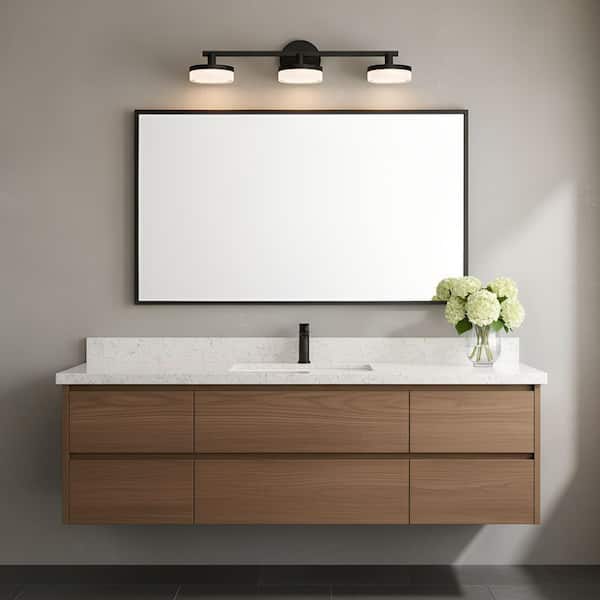 Studio Khan 24 in. 3-Light Aged Iron Integrated LED Bathroom Bedroom Wall Vanity Light Silk Screen White Glass Shades