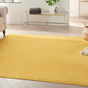 Essentials 5 ft. x 5 ft. Yellow Square Solid Contemporary Indoor/Outdoor Patio Area Rug