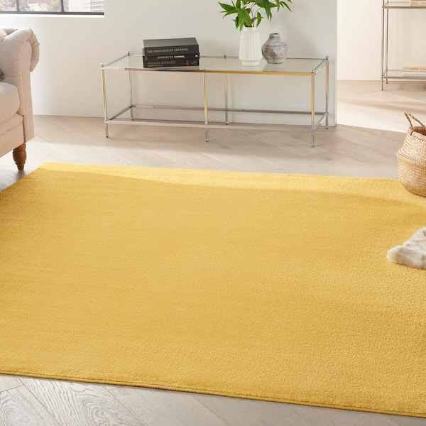 Essentials 5 ft. x 5 ft. Yellow Square Solid Contemporary Indoor/Outdoor Patio Area Rug